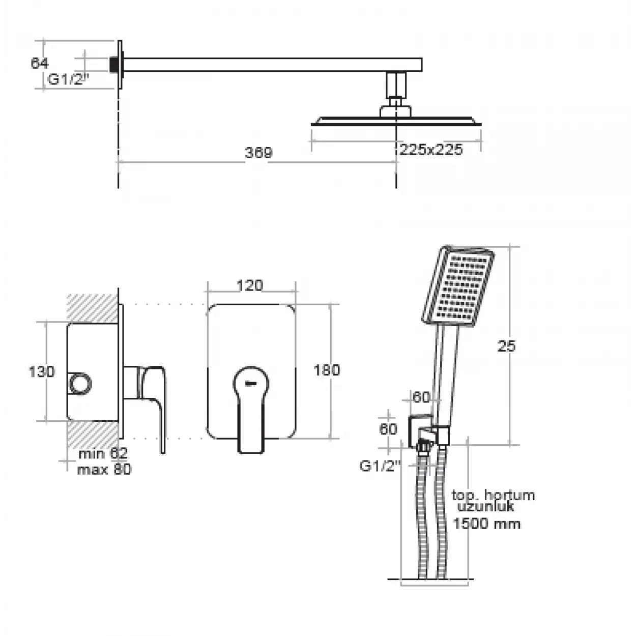 KARE - ANKASTRE BANYO SETİ 2 YOLLU