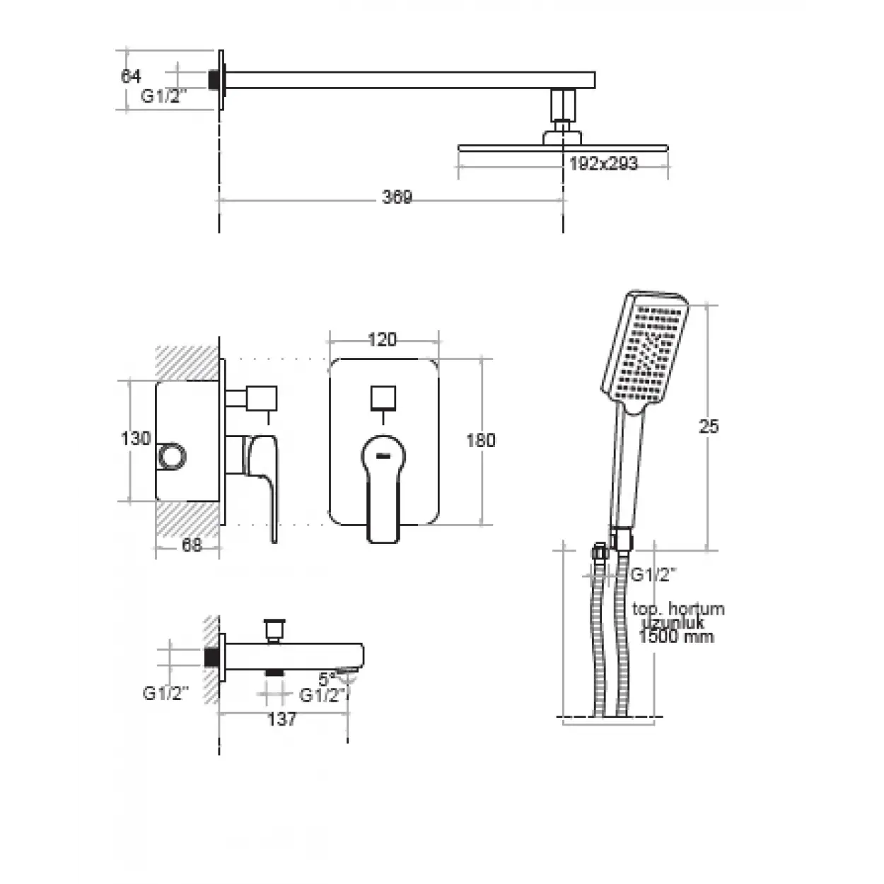KARE - ANKASTRE BANYO SETİ 2 YOLLU SİYAH