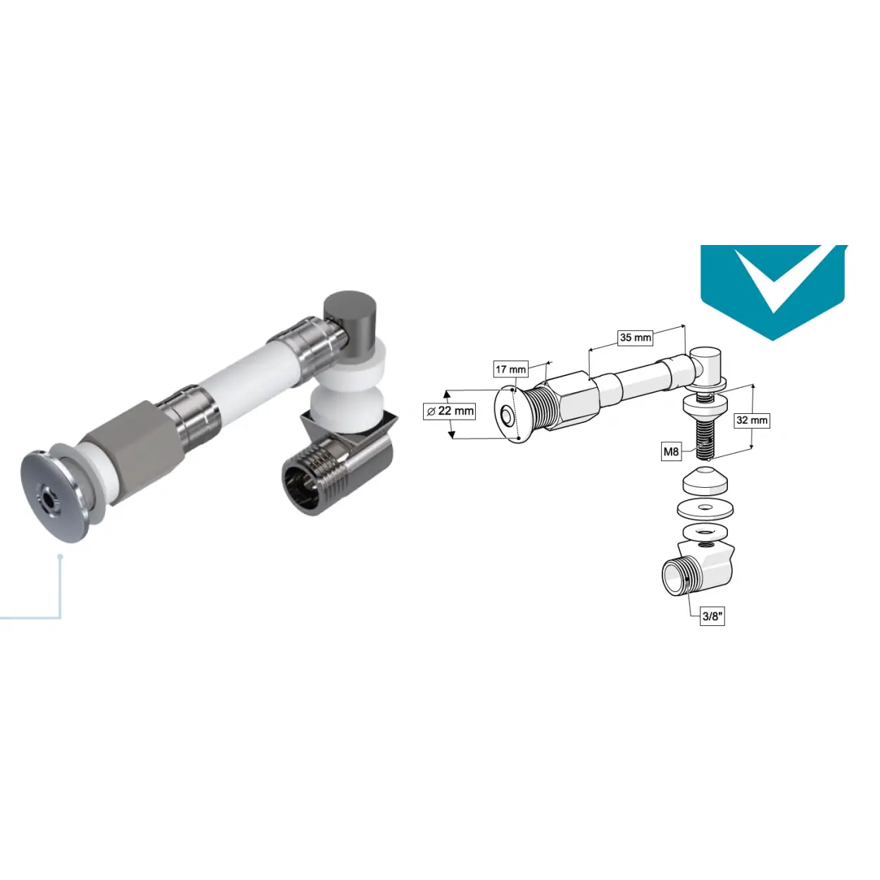 L TİPİ ESNEK TAHARET ÇUBUĞU KÜRESEL PASLANMAZ ÇELİK UÇLU DİRSEKLİ