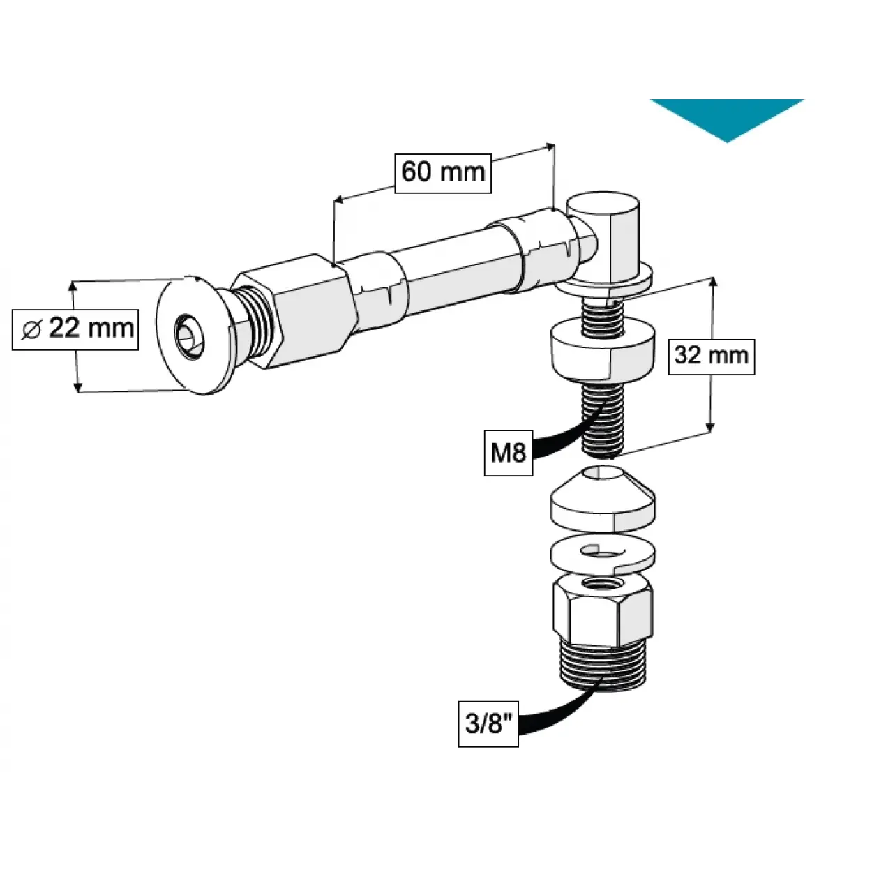 L TİPİ ESNEK TAHARET ÇUBUĞU KÜRESEL PASLANMAZ ÇELİK UÇLU RAKORLU