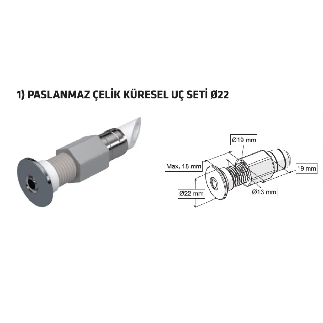 L TİPİ ESNEK TAHARET ÇUBUĞU KÜRESEL PASLANMAZ ÇELİK UÇLU RAKORLU