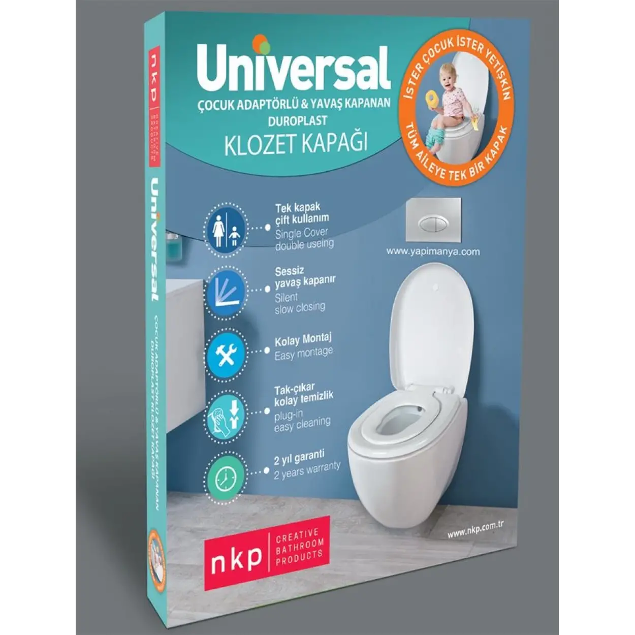 NKP Üniversal Çocuk Adaptörlü Yavaş Kapanır Klozet Kapağı