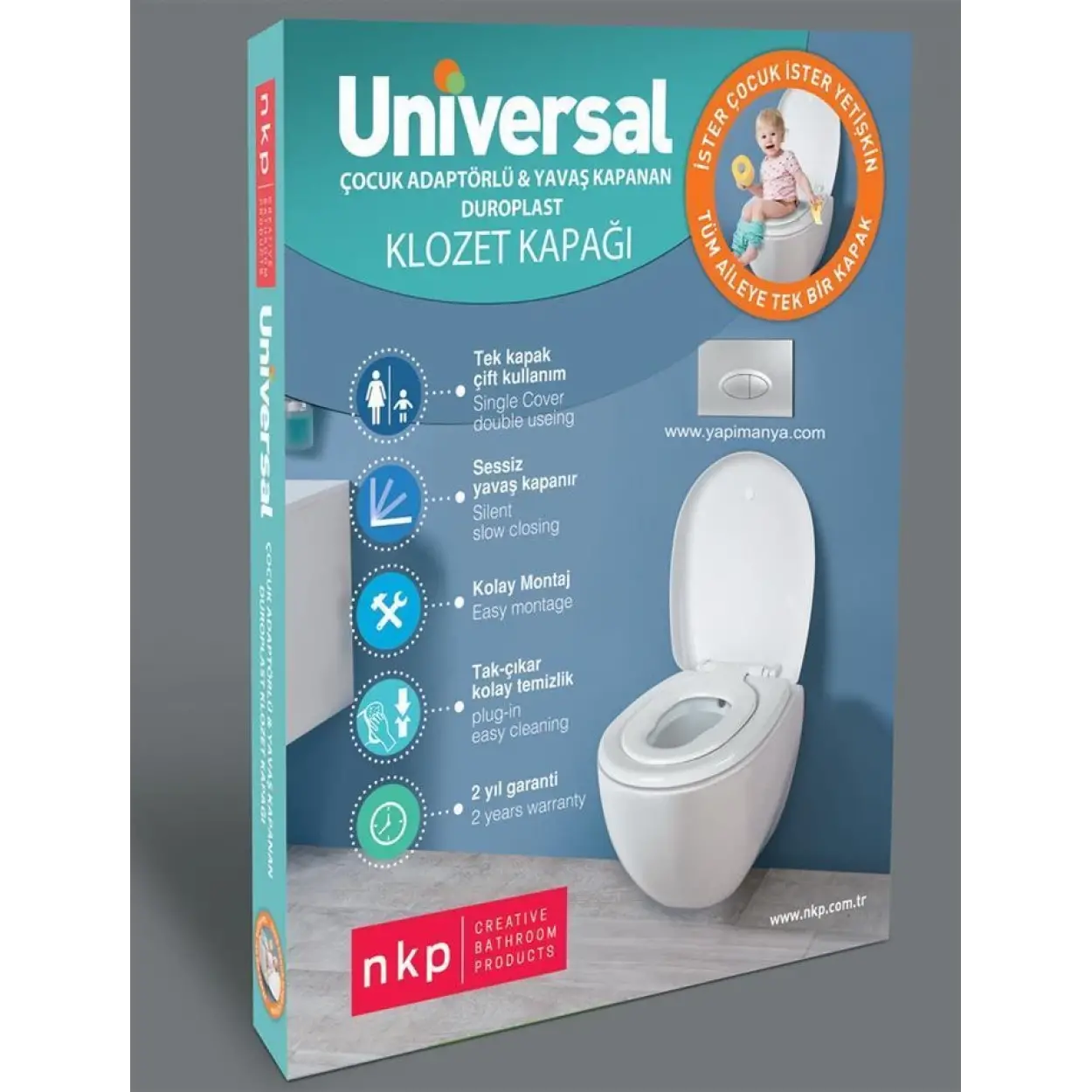 NKP Üniversal Çocuk Adaptörlü Yavaş Kapanır Klozet Kapağı