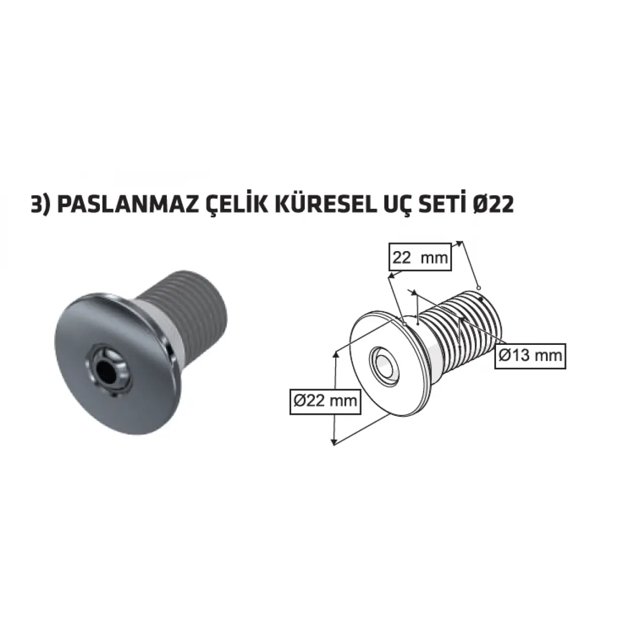 TAHARET ÇUBUĞU KÜRESEL PASLANMAZ ÇELİK UÇLU (Q22)