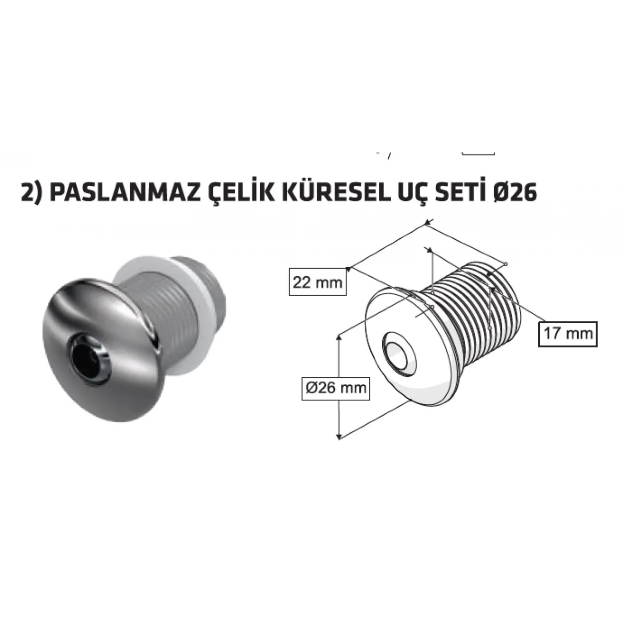 TAHARET ÇUBUĞU KÜRESEL PASLANMAZ ÇELİK UÇLU (Q26)