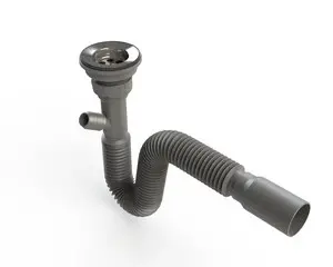 DONAU - Lüx Gri Körüklü Evye Sifonu (Çamaşır çıkışlı - Ø50)