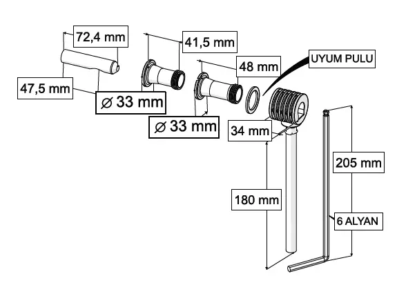 ASMA KLOZET GİZLİ MONTAJ SETİ T1 - ALTTAN MONTAJ + SABİTLEME BORULU
