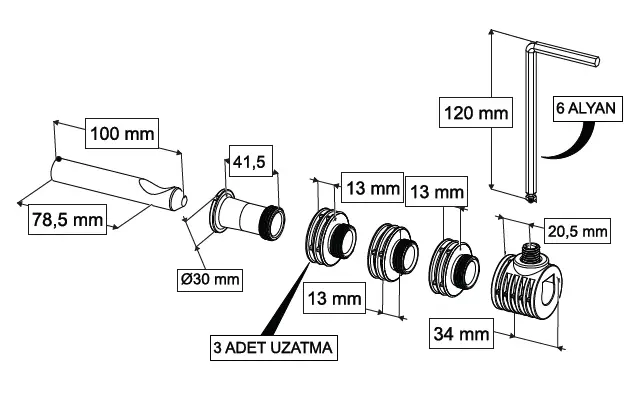 ASMA KLOZET GİZLİ MONTAJ SETİ T1 - ÜSTTEN MONTAJ + 3 UZATMALI