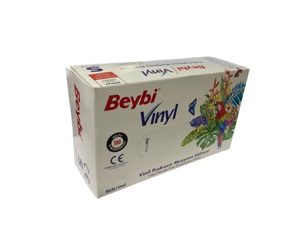 Beybi Vinyl S Vinil Pudrasız Muayene Eldiven 100lük Kutu
