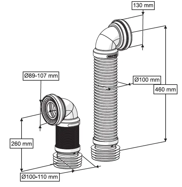 ÇELİK TELLİ DİRSEKLİ KÖRÜKLÜ KADA Q100X460 mm