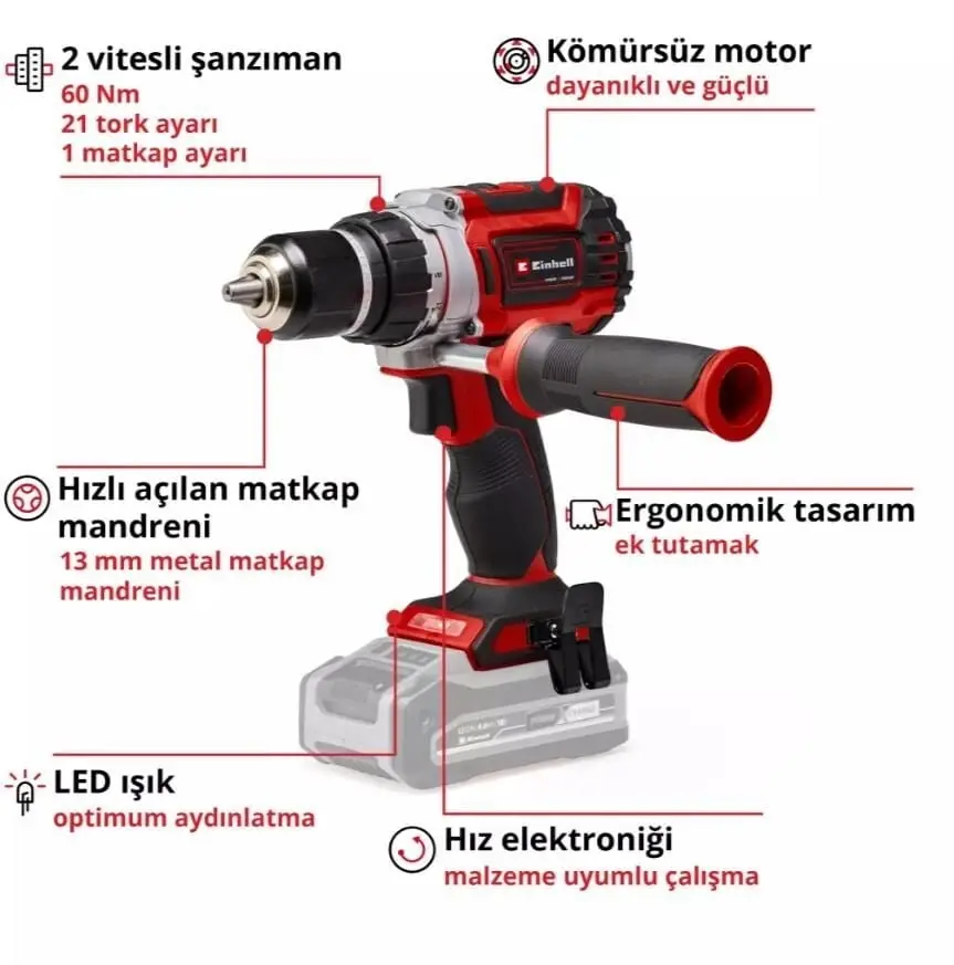 Einhell TP-CD 18/60 Lİ BL Solo Akülü Vidalama Akü ve Şarj Cihazı Hariç