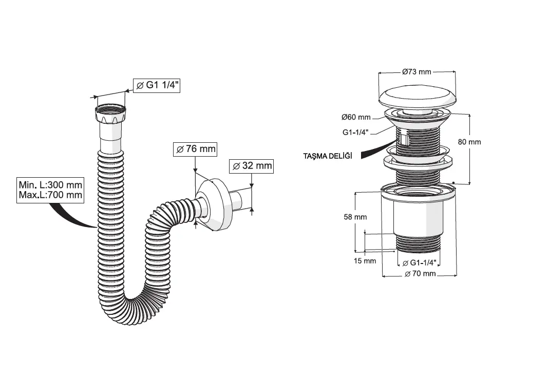 ELİXİR PUP - UP KÖRÜKLÜ SET (MAT SİYAH- SERAMİK BAŞLIK - TAŞMA DELİKLİ)
