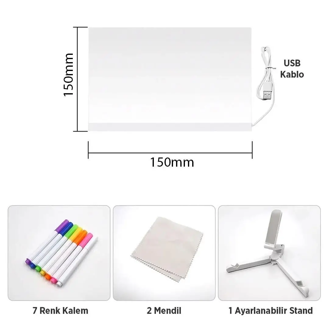 Ennalbur 27126 Dekoratif Led Aydınlatmalı Şeffaf Işıltılı Yazı Çizim Panosu