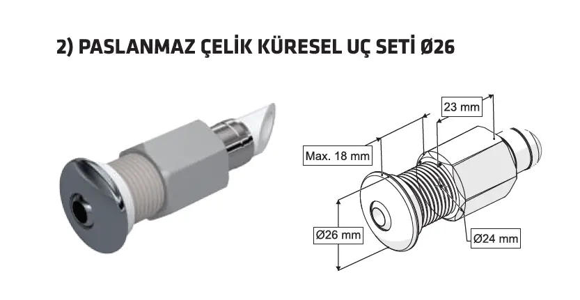 ESNEK TAHARET ÇUBUĞU KÜRESEL PASLANMAZ ÇELİK UÇLU RAKORLU
