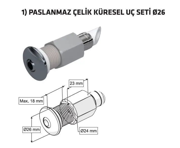 ESNEK TAHARET ÇUBUĞU KÜRESEL PASLANMAZ ÇELİK UÇLU DİRSEKLİ