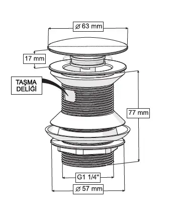 QUALİS POP UP - ZAMAK METAL BAŞLIK (TAŞMA DELİKLİ - METAL GÖVDE)