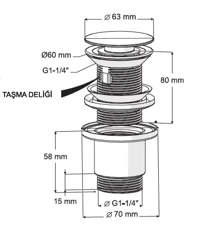 FELİX PUP UP KÖRÜKLÜ SET (TAŞMA DELİKLİ - PASLANMAZ BAŞLIK)