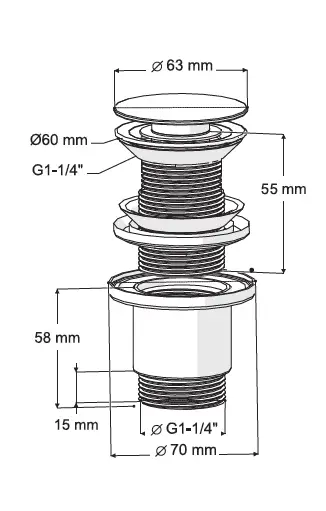 FELİX PUP UP KÖRÜKLÜ SET (TAŞMA DELİKSİZ - PASLANMAZ BAŞLIK)