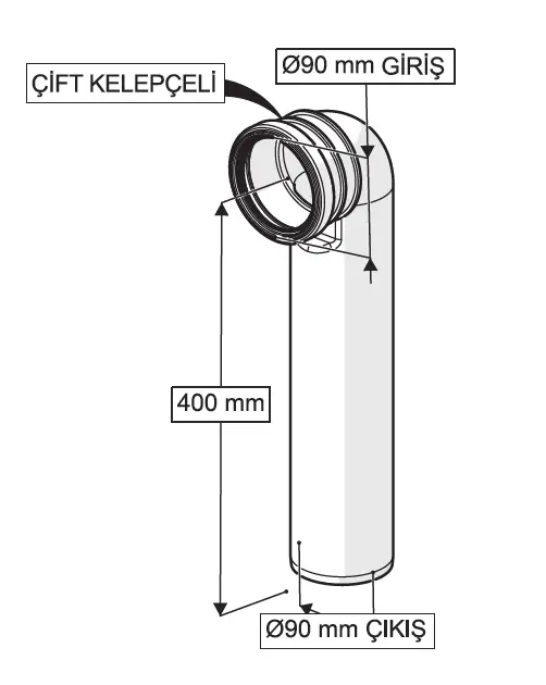 GÖMME REZERVUAR ÇİFT KELEPÇELİ PİS SU ÇIKIŞ DİRSEĞİ (Q90 X 450 mm)