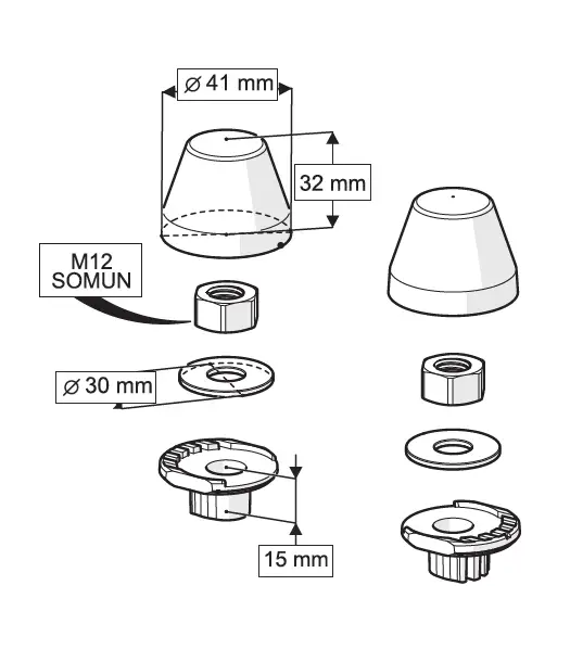 GÖMME REZERVUAR KADA SETİ + M12 KONİK BURÇ VE TAPA ( Q90X220 + Q45X180 mm )