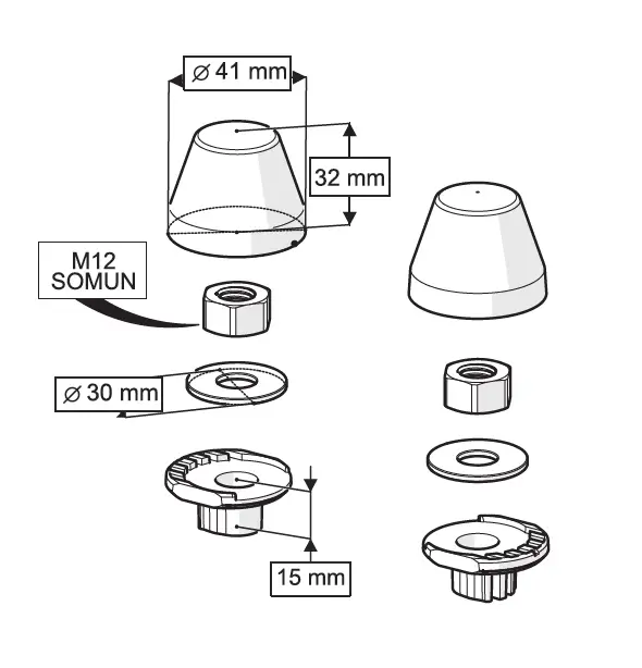 GÖMME REZERVUAR M12 KONİK BURÇ VE TAPA