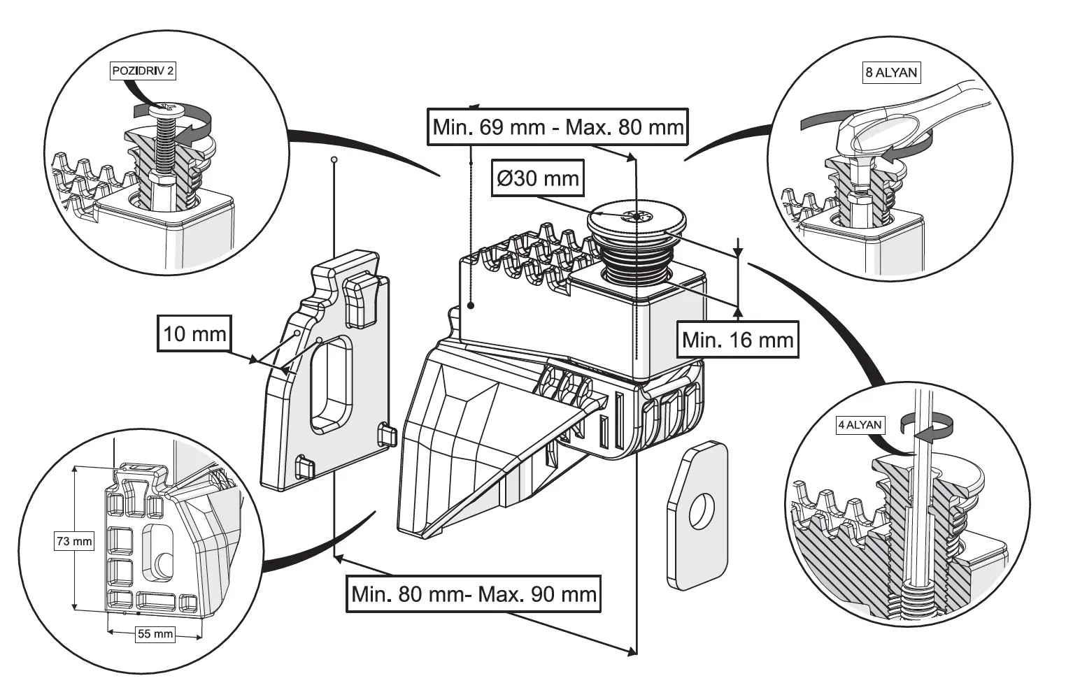 IZYFİX ASMA KLOZET GİZLİ MONTAJ SETİ GM4 + 1 UZATMALI
