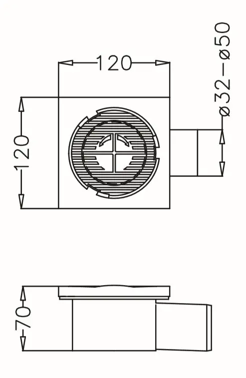 JAPAR - 12x12 Döner Başlıklı Yer Sifonu (Ø50-Ø32 Adaptörlü)