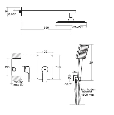 KARE - ANKASTRE BANYO SETİ 2 YOLLU
