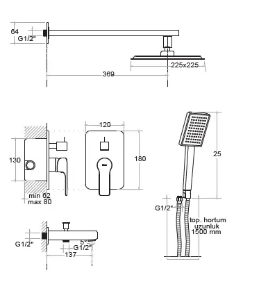KARE - ANKASTRE BANYO SETİ 2 YOLLU