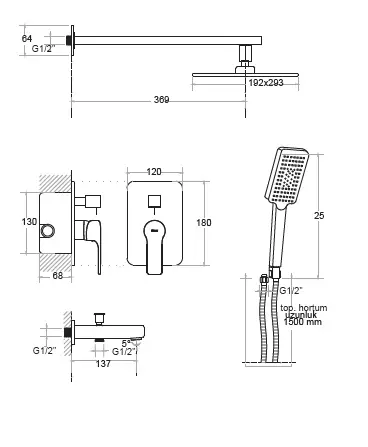 KARE - ANKASTRE BANYO SETİ 2 YOLLU SİYAH