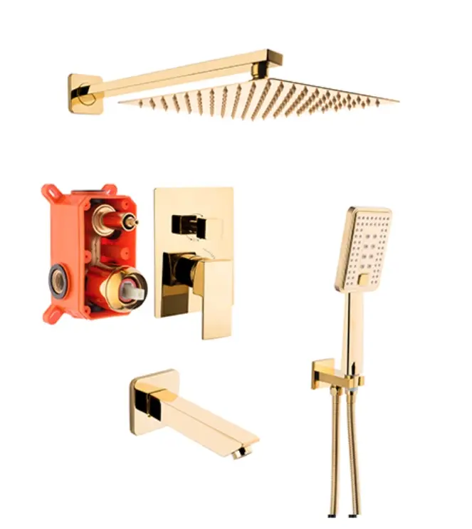 KARE - ANKASTRE BANYO SETİ 3 YOLLU GOLD