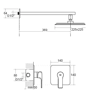 KARE - ANKASTRE BANYO SETİ TEK YOLLU