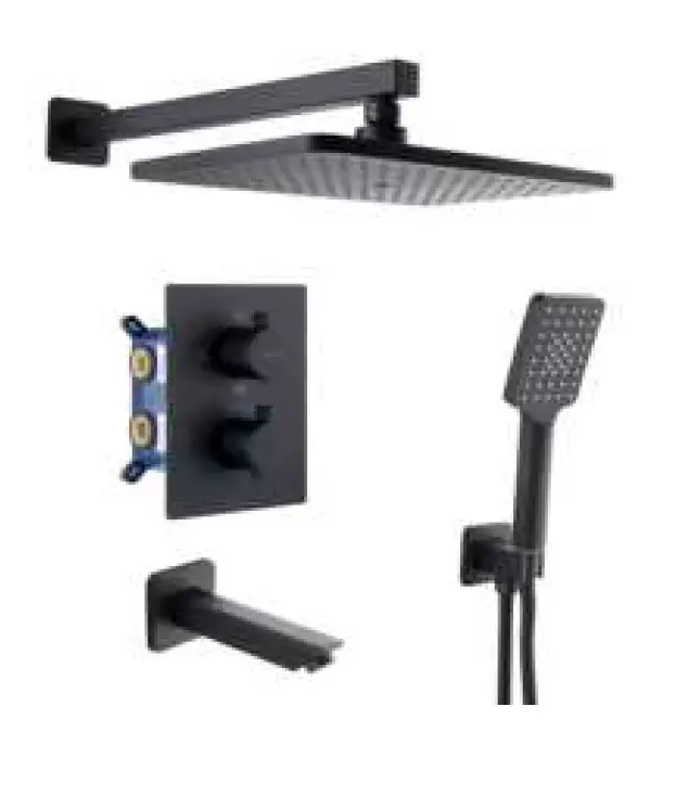 KARE - ARES TERMOSTATİK BANYO SETİ 3 YOLLU  SİYAH