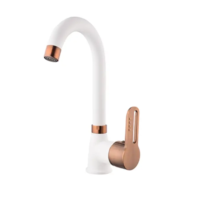 KARE - İNCİ MİX KUĞU LAVABO BATARYASI (BEYAZ - BAKIR)