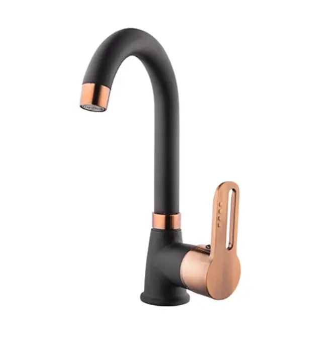 KARE - İNCİ MİX KUĞU LAVABO BATARYASI (SİYAH - BAKIR)