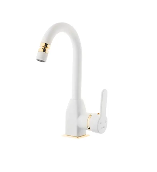 KARE - STİL MİX KUĞU LAVABO BATARYASI (BEYAZ - ALTIN)