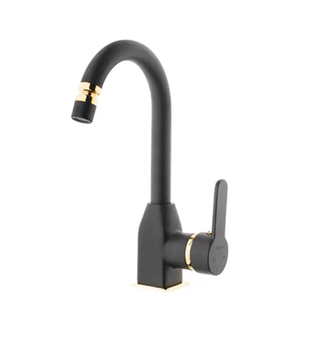 KARE - STİL MİX KUĞU LAVABO BATARYASI (SİYAH - ALTIN)