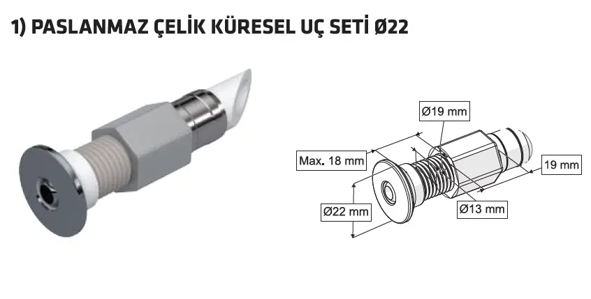 L TİPİ ESNEK TAHARET ÇUBUĞU KÜRESEL PASLANMAZ ÇELİK UÇLU DİRSEKLİ