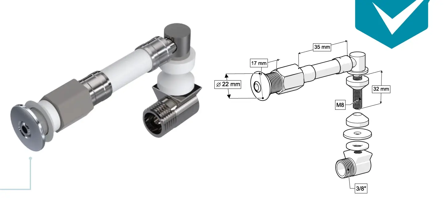 L TİPİ ESNEK TAHARET ÇUBUĞU KÜRESEL PASLANMAZ ÇELİK UÇLU DİRSEKLİ