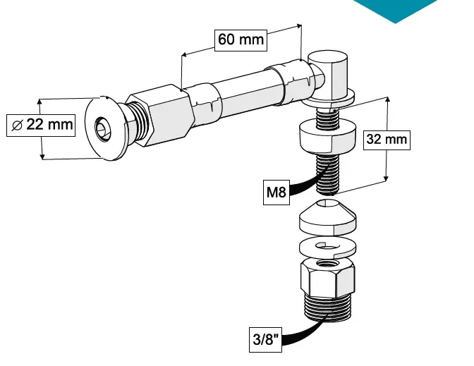 L TİPİ ESNEK TAHARET ÇUBUĞU KÜRESEL PASLANMAZ ÇELİK UÇLU RAKORLU