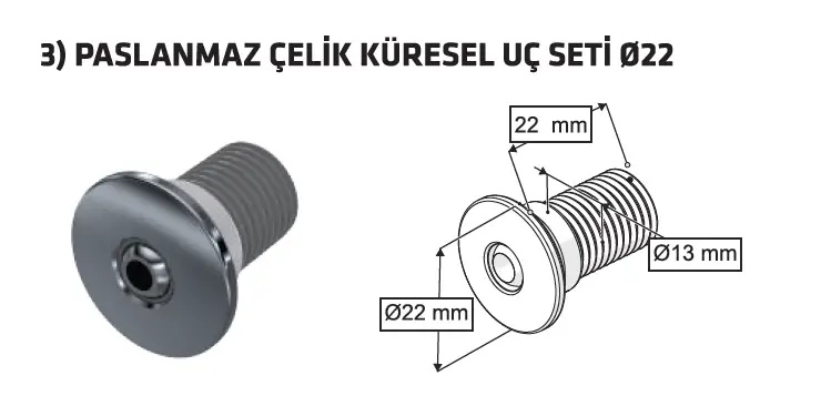 TAHARET ÇUBUĞU KÜRESEL PASLANMAZ ÇELİK UÇLU (Q22)