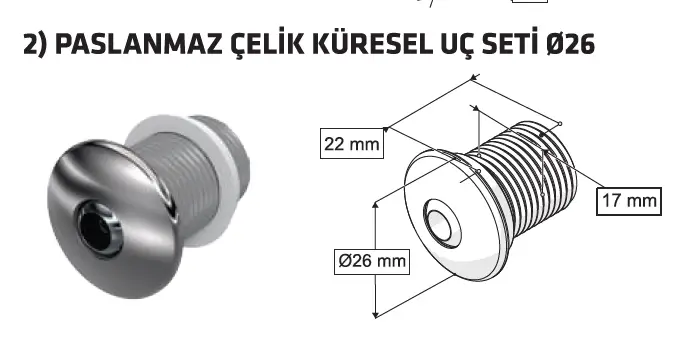 TAHARET ÇUBUĞU KÜRESEL PASLANMAZ ÇELİK UÇLU (Q26)