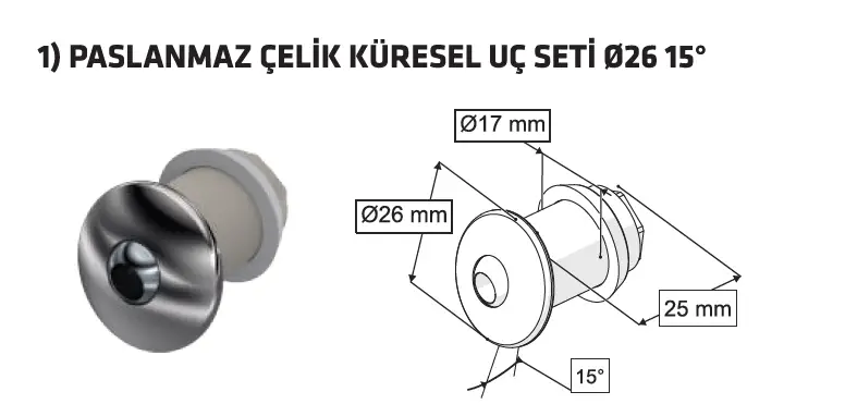 TAHARET ÇUBUĞU KÜRESEL PASLANMAZ ÇELİK UÇLU (Q26 15 DERECE)