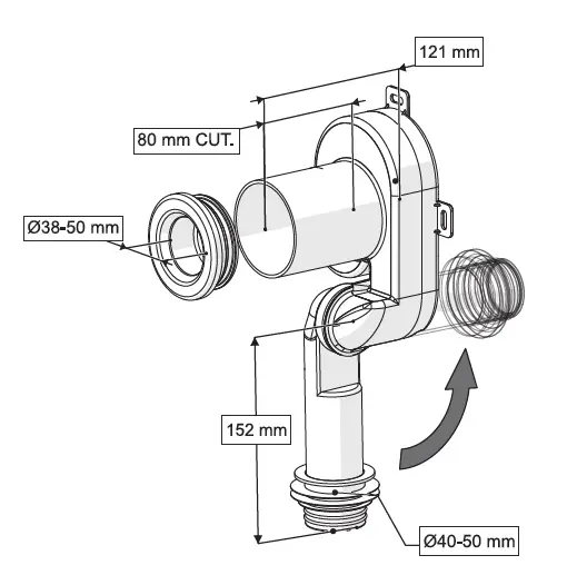 YATAY DÜŞEY FONKSİYONLU PİSUAR SİFONU Q40 / 50 mm ÇIKIŞLI