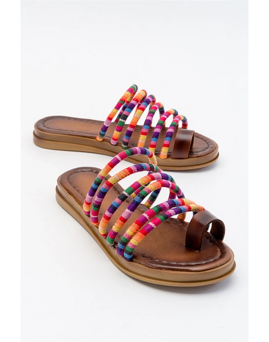 Hannah Çok Renkli Deri Detaylı Terlik