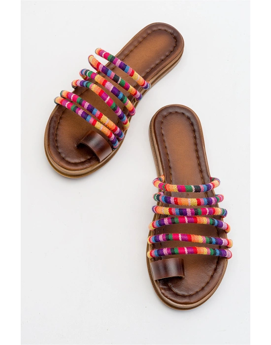 Hannah Çok Renkli Deri Detaylı Terlik