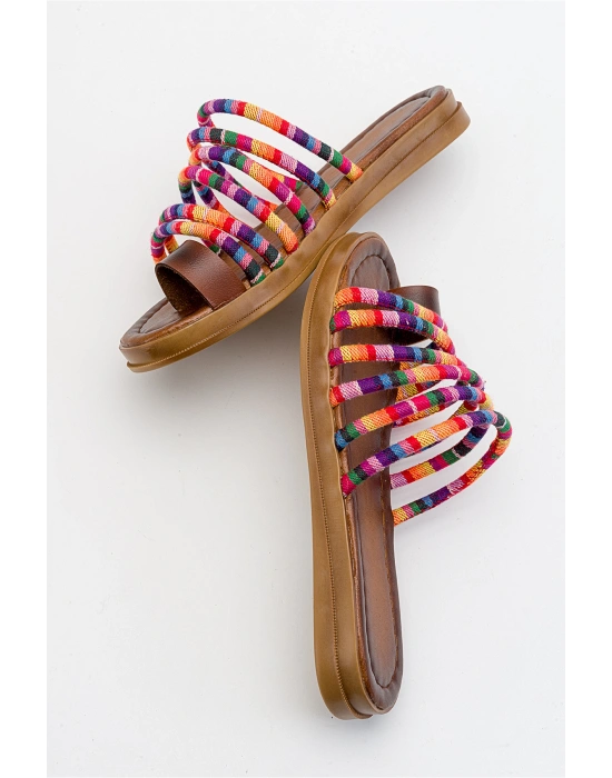 Hannah Çok Renkli Deri Detaylı Terlik