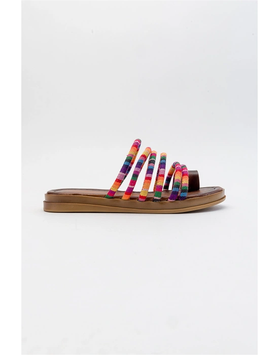 Hannah Çok Renkli Deri Detaylı Terlik