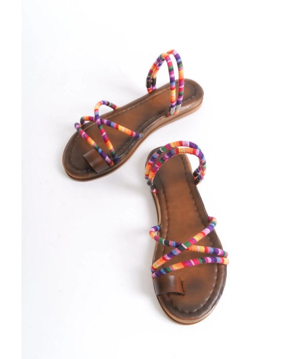 Karla Çok Renkli Zarif Bodrum Sandalet