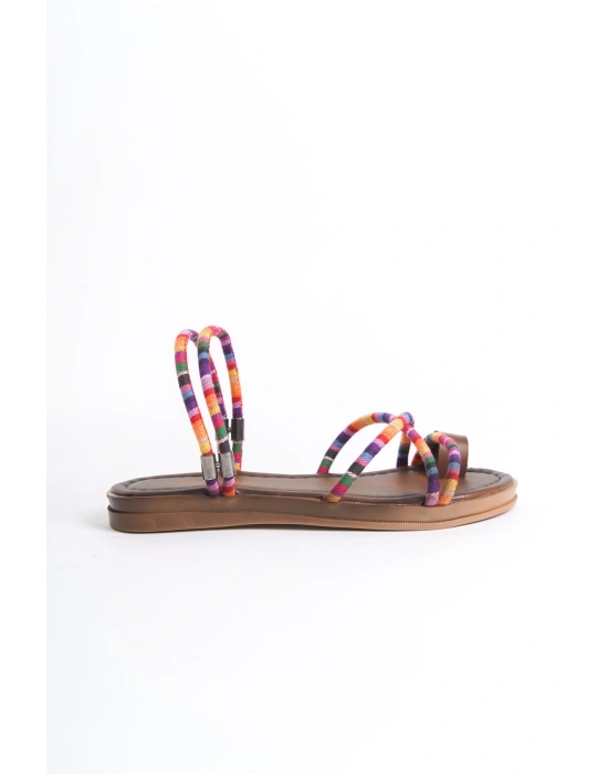 Karla Çok Renkli Zarif Bodrum Sandalet